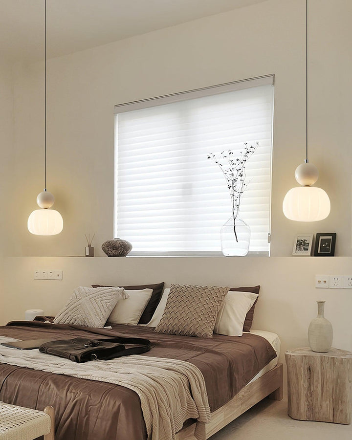 Pendant Light Acrylic Pumpkin Shade 5.5 in White Dining Room Bedroom Hanging Ceiling Fixture Adjustable Cord | Kalsten