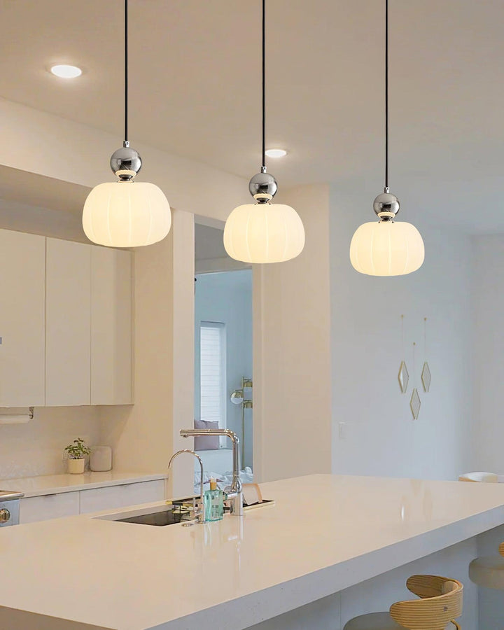 Pendant Light Acrylic Pumpkin Shade 5.5 in White Dining Room Bedroom Hanging Ceiling Fixture Adjustable Cord | Kalsten