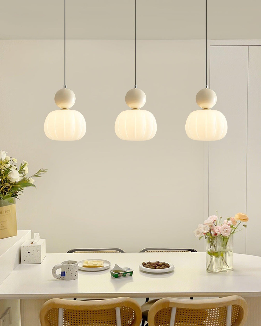 Pendant Light Acrylic Pumpkin Shade 5.5 in White Dining Room Bedroom Hanging Ceiling Fixture Adjustable Cord | Kalsten