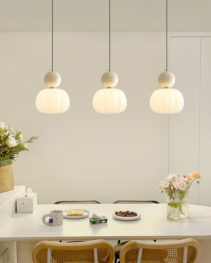 Pendant Light Acrylic Pumpkin Shade 5.5 in White Dining Room Bedroom Hanging Ceiling Fixture Adjustable Cord | Kalsten