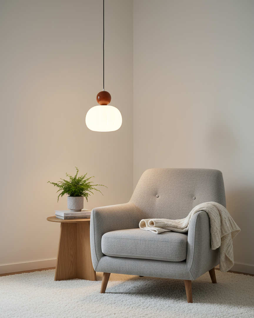 Pendant Light Acrylic Pumpkin Shade 5.5 in White Dining Room Bedroom Hanging Ceiling Fixture Adjustable Cord | Kalsten