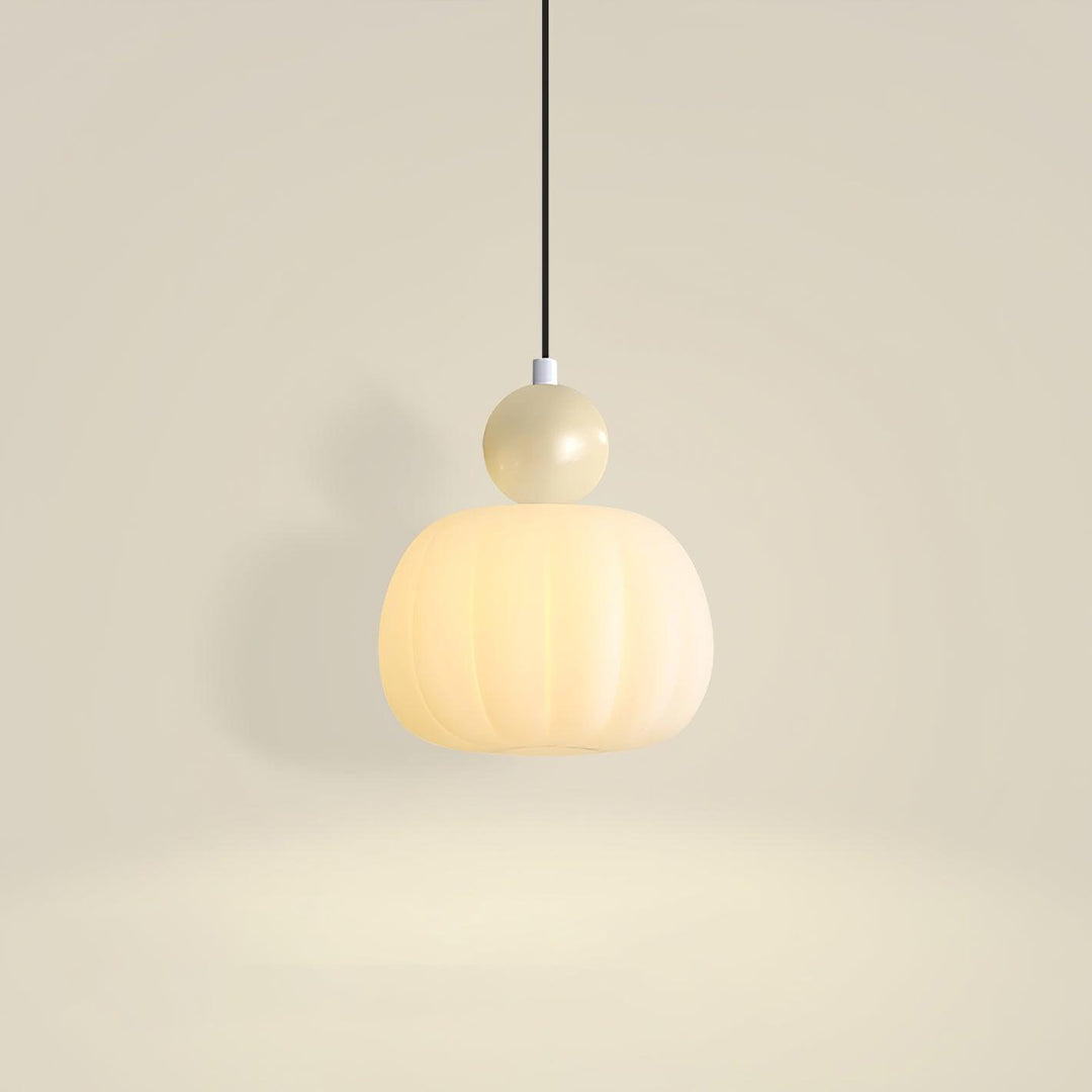 Pendant Light Acrylic Pumpkin Shade 5.5 in White Dining Room Bedroom Hanging Ceiling Fixture Adjustable Cord | Kalsten