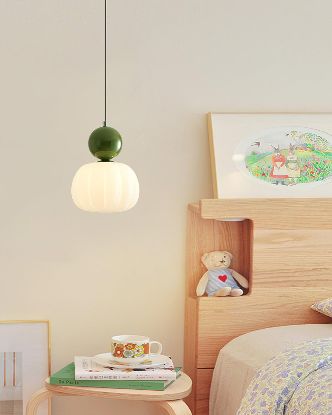 Pendant Light Acrylic Pumpkin Shade 5.5 in White Dining Room Bedroom Hanging Ceiling Fixture Adjustable Cord | Kalsten
