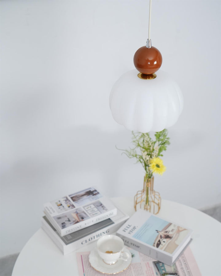 Pendant Light Acrylic Pumpkin Shade 5.5 in White Dining Room Bedroom Hanging Ceiling Fixture Adjustable Cord | Kalsten