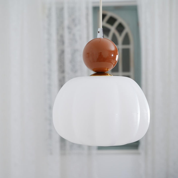 Pendant Light Acrylic Pumpkin Shade 5.5 in White Dining Room Bedroom Hanging Ceiling Fixture Adjustable Cord | Kalsten