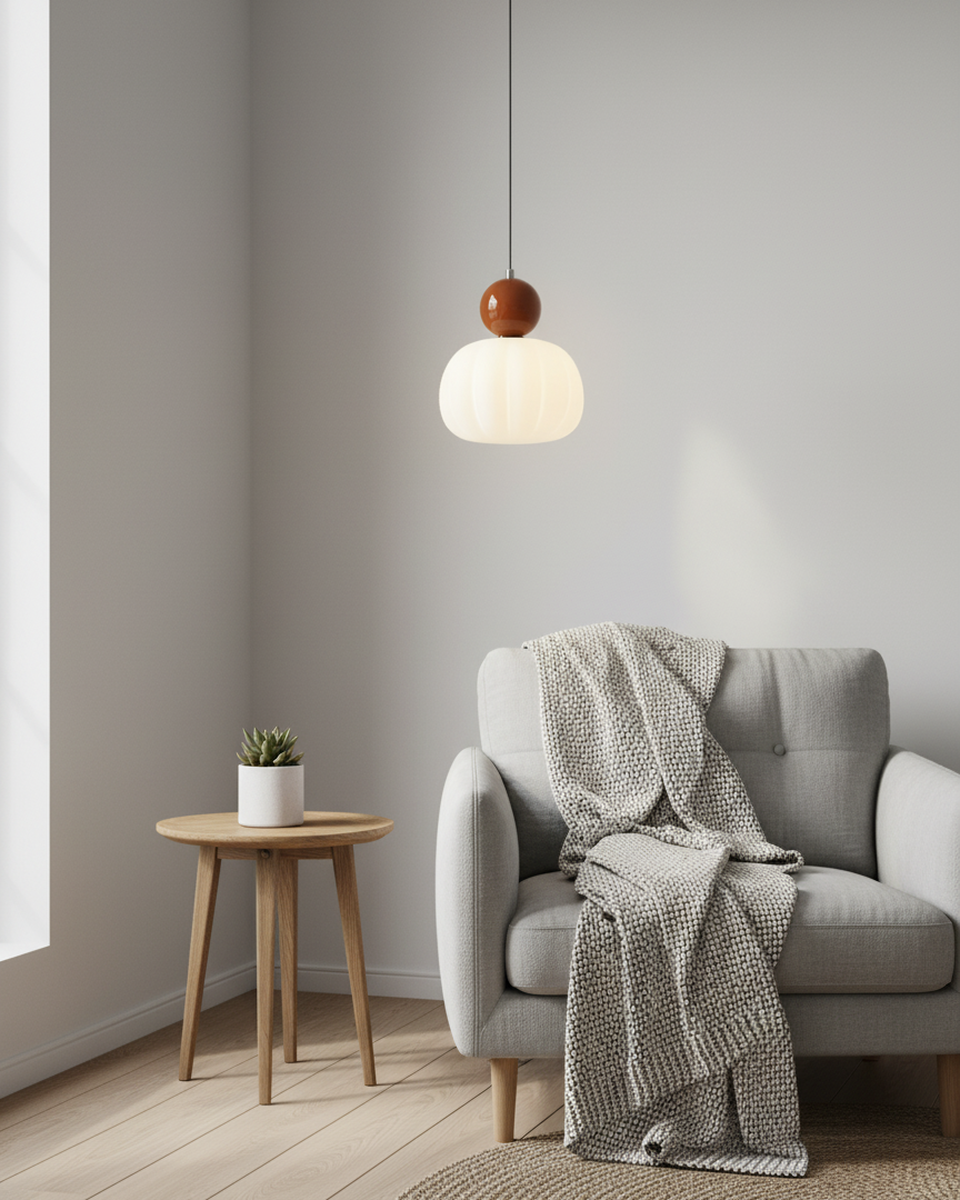 Pendant Light Acrylic Pumpkin Shade 5.5 in White Dining Room Bedroom Hanging Ceiling Fixture Adjustable Cord | Kalsten