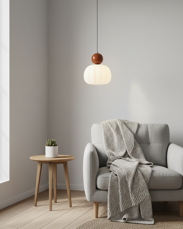 Pendant Light Acrylic Pumpkin Shade 5.5 in White Dining Room Bedroom Hanging Ceiling Fixture Adjustable Cord | Kalsten