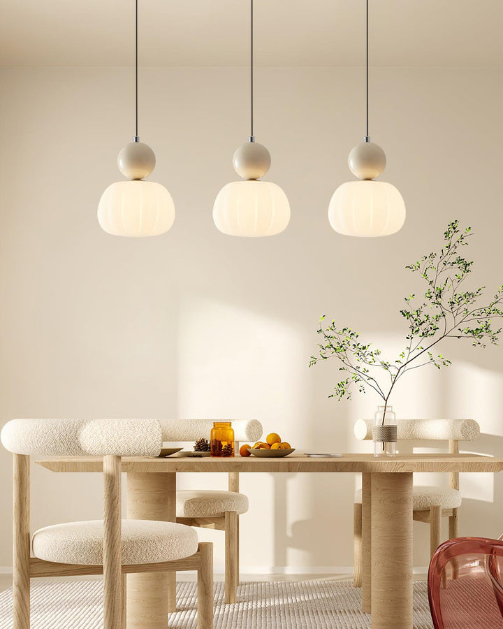 Pendant Light Acrylic Pumpkin Shade 5.5 in White Dining Room Bedroom Hanging Ceiling Fixture Adjustable Cord | Kalsten