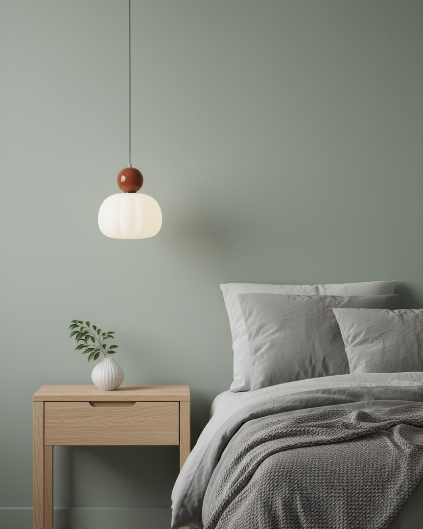 Pendant Light Acrylic Pumpkin Shade 5.5 in White Dining Room Bedroom Hanging Ceiling Fixture Adjustable Cord | Kalsten