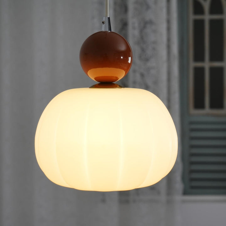 Pendant Light Acrylic Pumpkin Shade 5.5 in White Dining Room Bedroom Hanging Ceiling Fixture Adjustable Cord | Kalsten