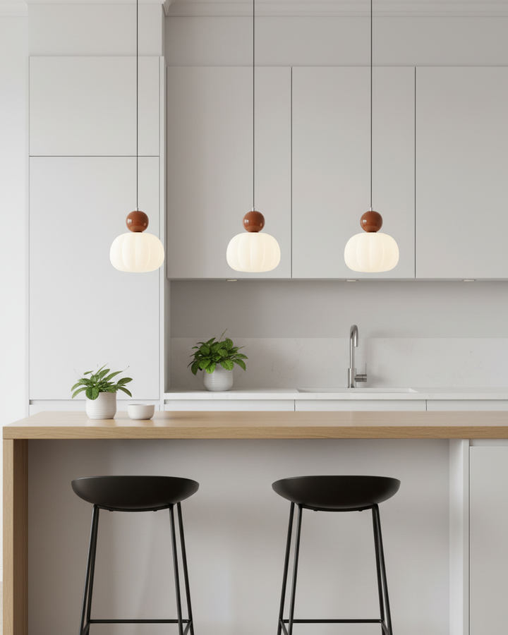 Pendant Light Acrylic Pumpkin Shade 5.5 in White Dining Room Bedroom Hanging Ceiling Fixture Adjustable Cord | Kalsten