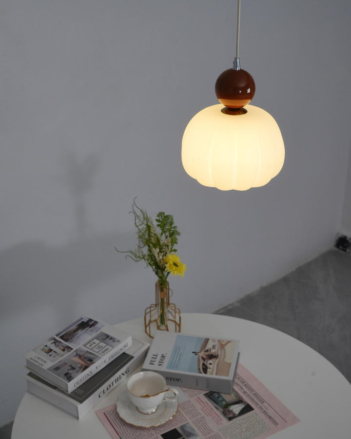 Pendant Light Acrylic Pumpkin Shade 5.5 in White Dining Room Bedroom Hanging Ceiling Fixture Adjustable Cord | Kalsten