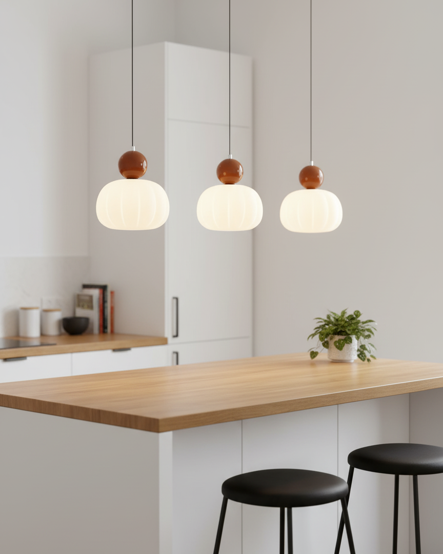 Pendant Light Acrylic Pumpkin Shade 5.5 in White Dining Room Bedroom Hanging Ceiling Fixture Adjustable Cord | Kalsten