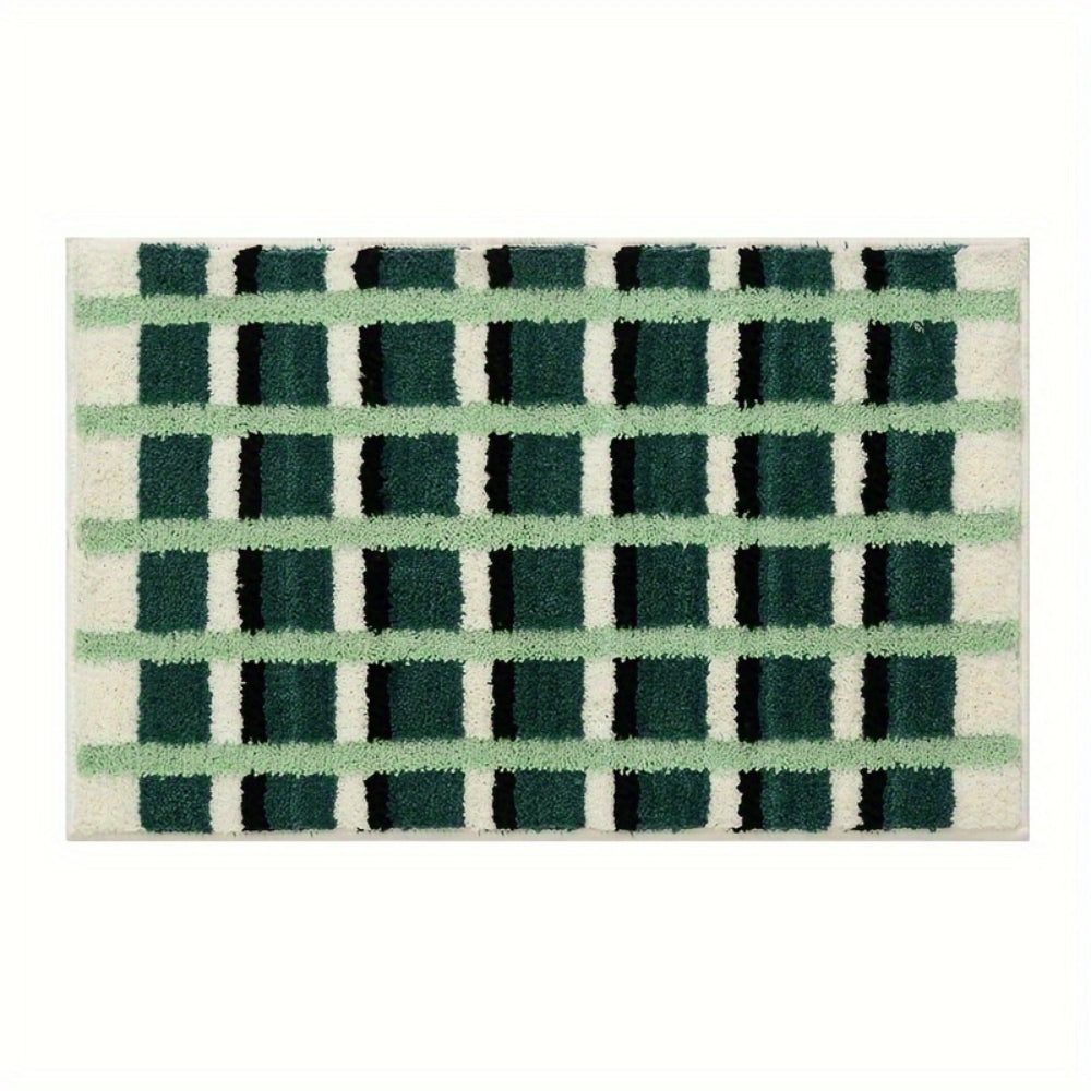Kalsten | Moss Green Geometric Flock Bath Mat