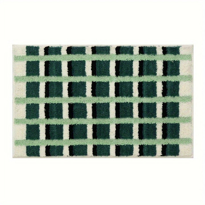 Kalsten | Moss Green Geometric Flock Bath Mat