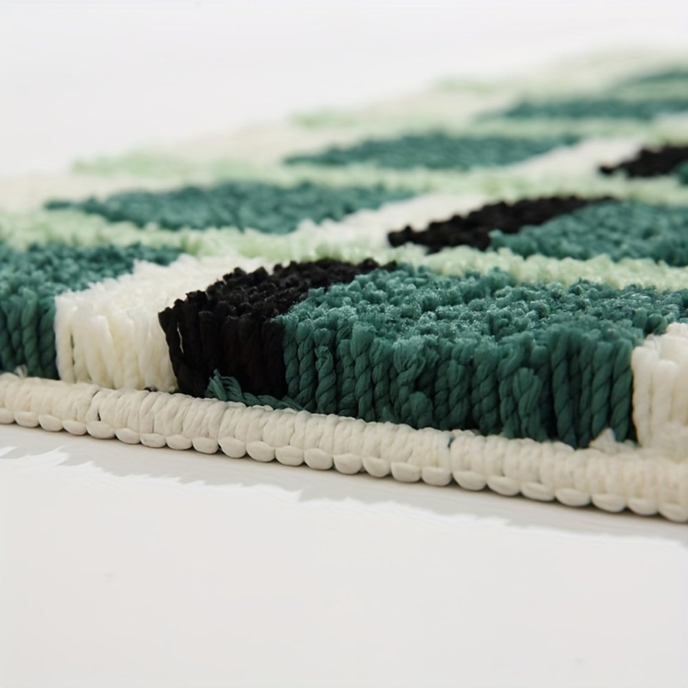 Kalsten | Moss Green Geometric Flock Bath Mat