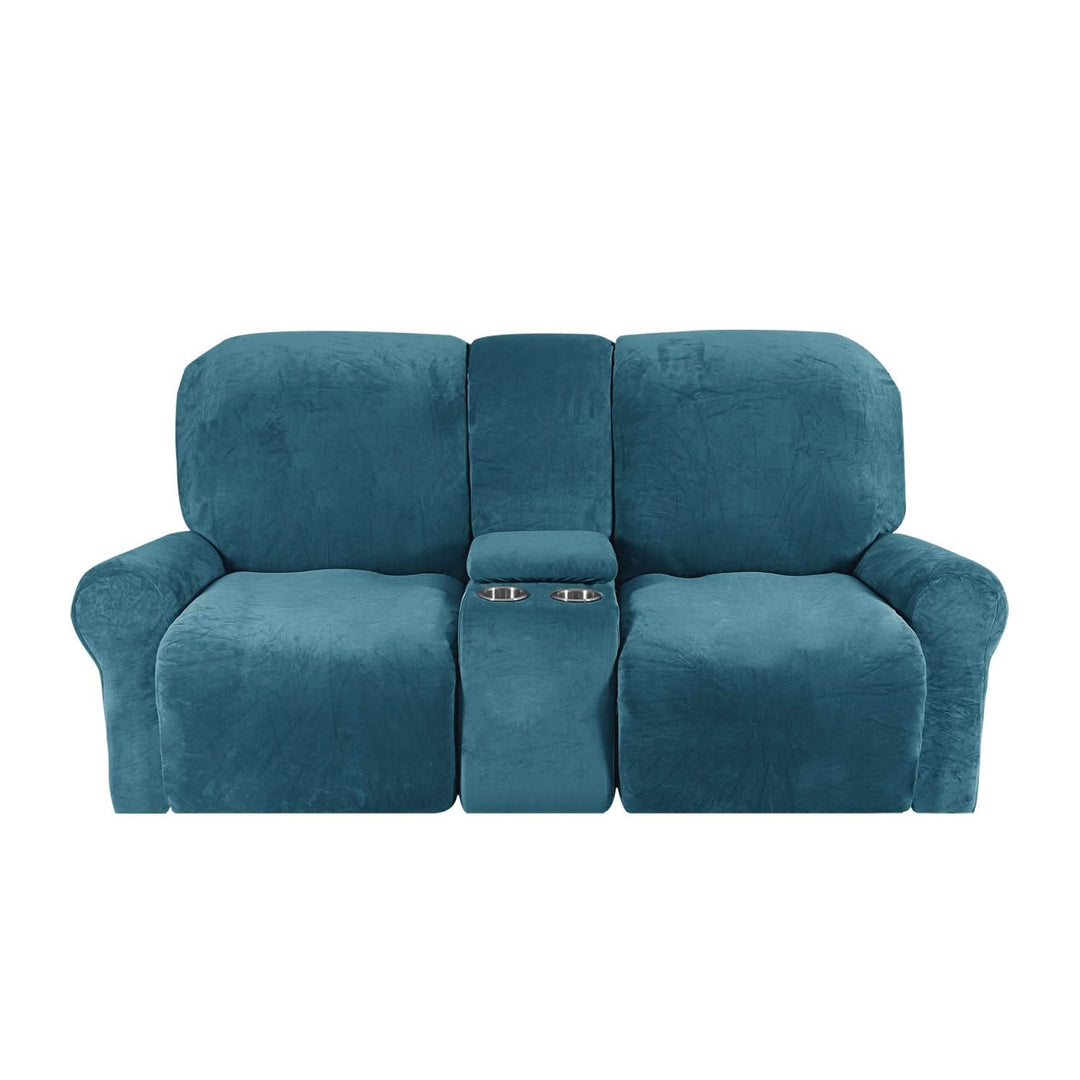Kalsten | 2-Seater Recliner Sofa Cover with Cup Holders – Velvet Plush