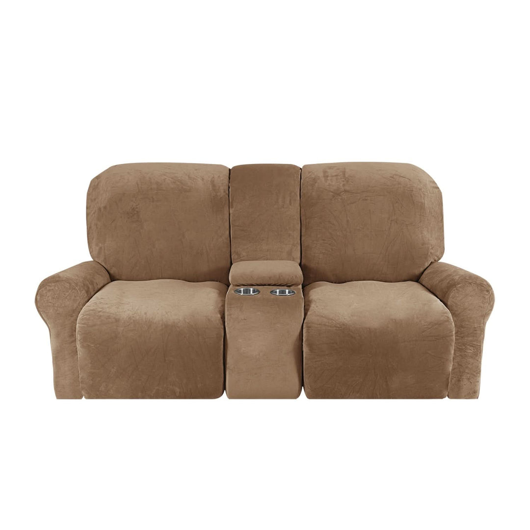 Kalsten | 2-Seater Recliner Sofa Cover with Cup Holders – Velvet Plush