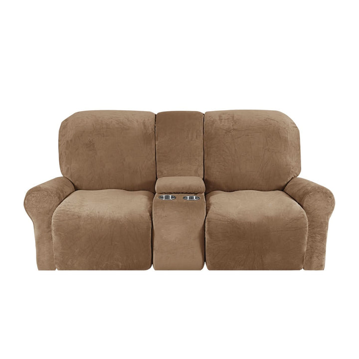 Kalsten | 2-Seater Recliner Sofa Cover with Cup Holders – Velvet Plush