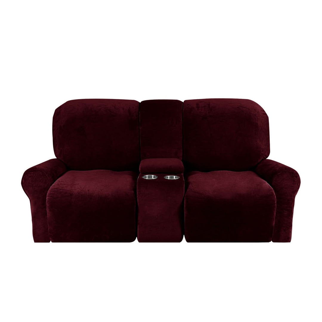 Kalsten | 2-Seater Recliner Sofa Cover with Cup Holders – Velvet Plush