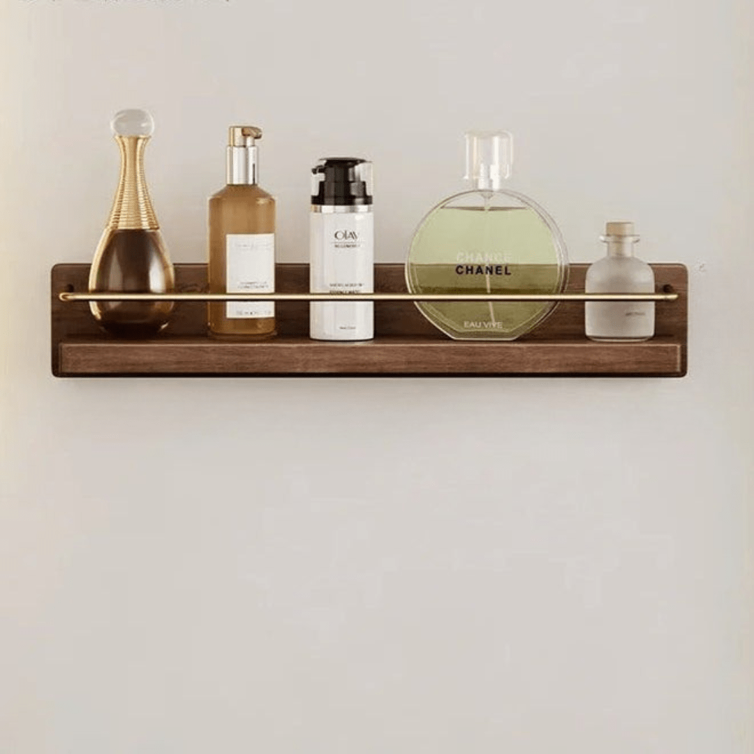 Skanto | Bamboo Wall Shelf with Hooks & Storage