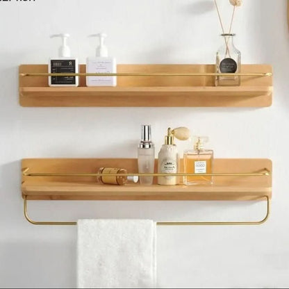 Skanto | Bamboo Wall Shelf with Hooks & Storage