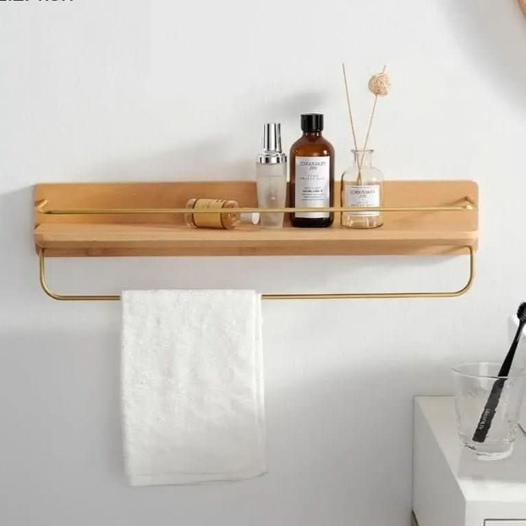 Skanto | Bamboo Wall Shelf with Hooks & Storage