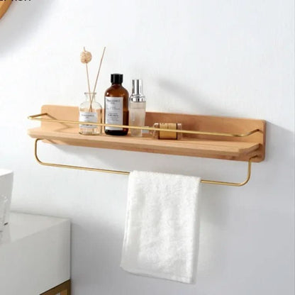 Skanto | Bamboo Wall Shelf with Hooks & Storage