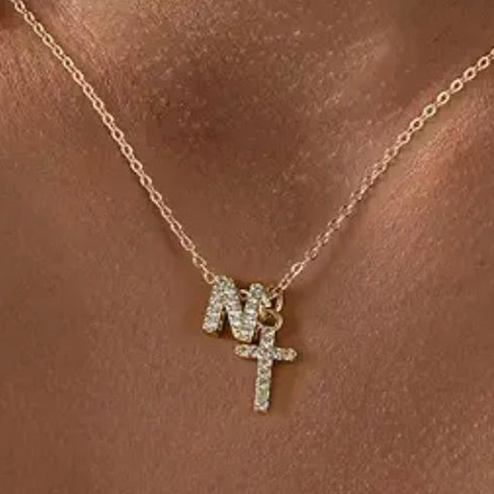 Kalsten | Dainty Diamond Initial & Cross Necklace