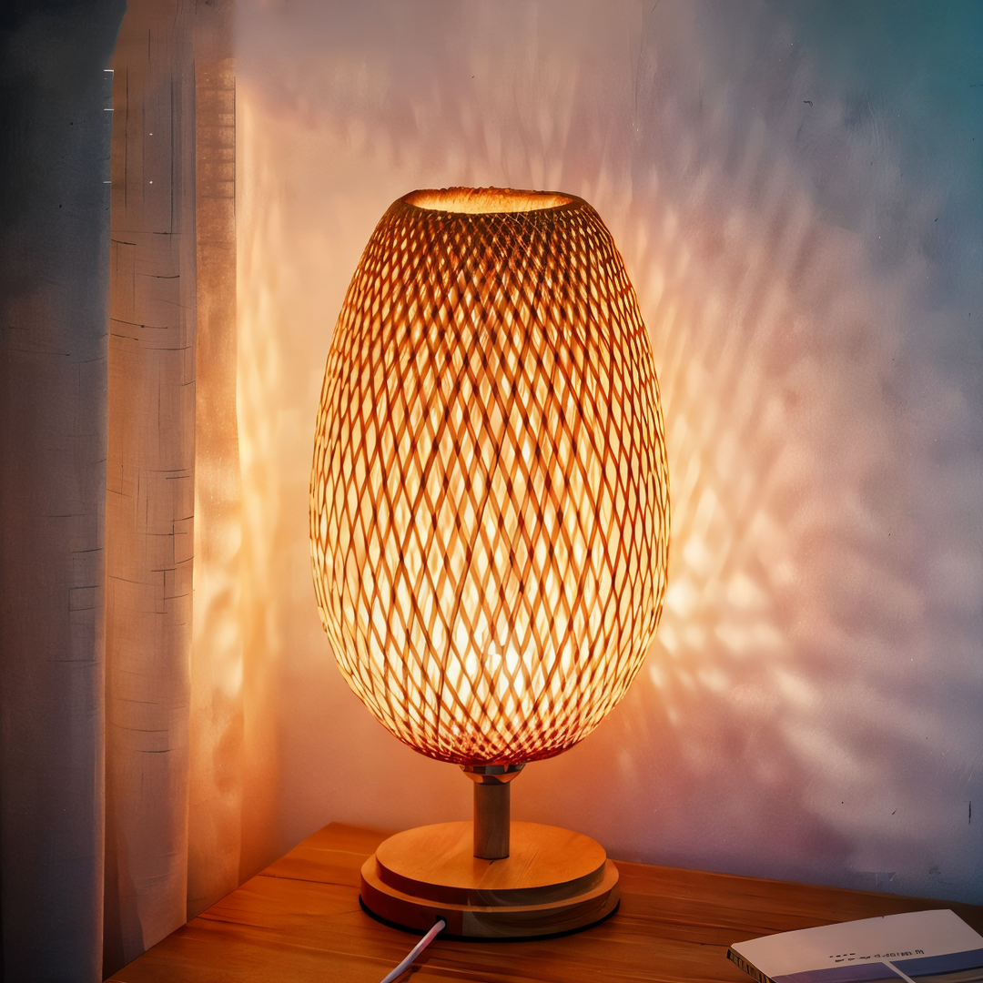 NatureHue – Vintage Bamboo Table Lamp – Creative Woven Rattan Desk Light | Kalsten