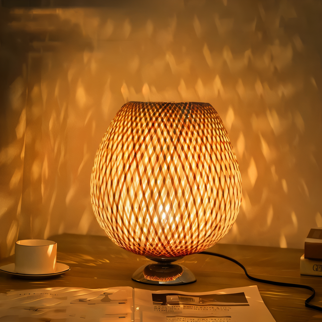 NatureHue – Vintage Bamboo Table Lamp – Creative Woven Rattan Desk Light | Kalsten