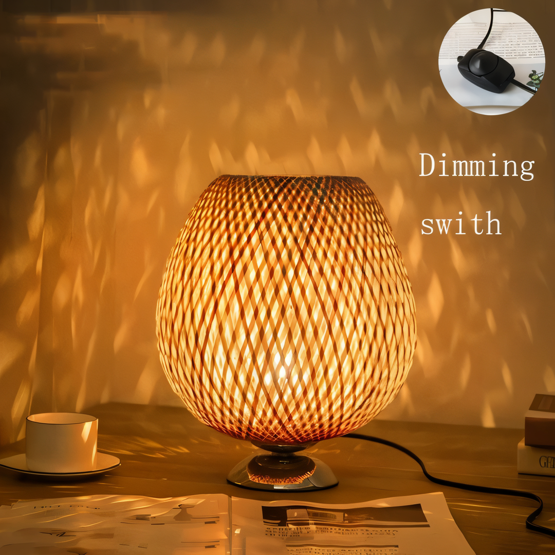 NatureHue – Vintage Bamboo Table Lamp – Creative Woven Rattan Desk Light | Kalsten