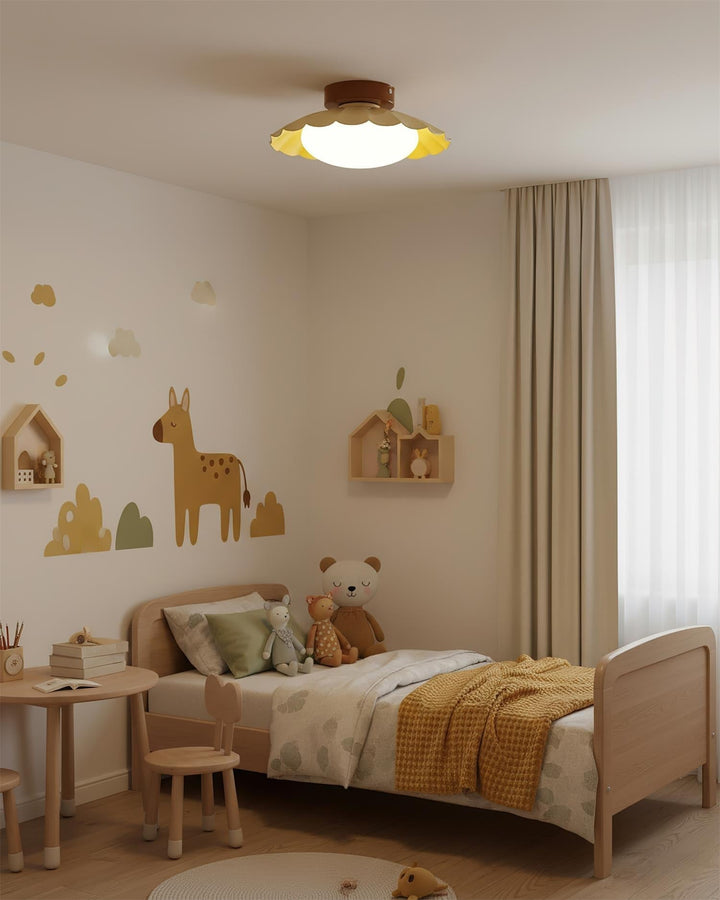Ceiling Light Metal 9.8 in x 5.1 in Warm White LED Brown Beige White Walnut Living Room Bedroom Fixture | Kalsten
