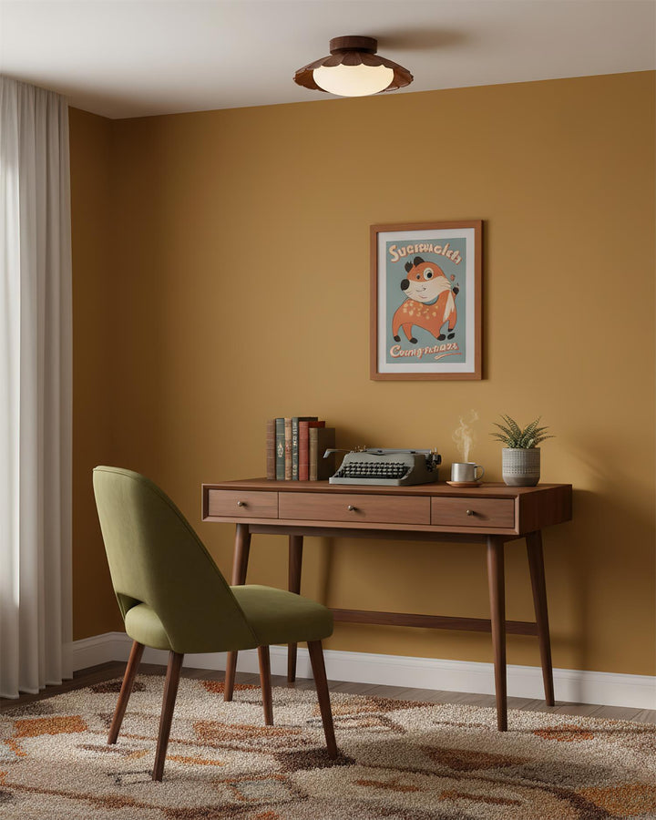 Ceiling Light Metal 9.8 in x 5.1 in Warm White LED Brown Beige White Walnut Living Room Bedroom Fixture | Kalsten