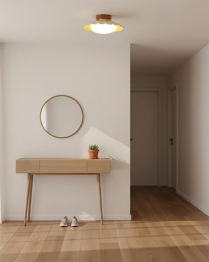 Ceiling Light Metal 9.8 in x 5.1 in Warm White LED Brown Beige White Walnut Living Room Bedroom Fixture | Kalsten