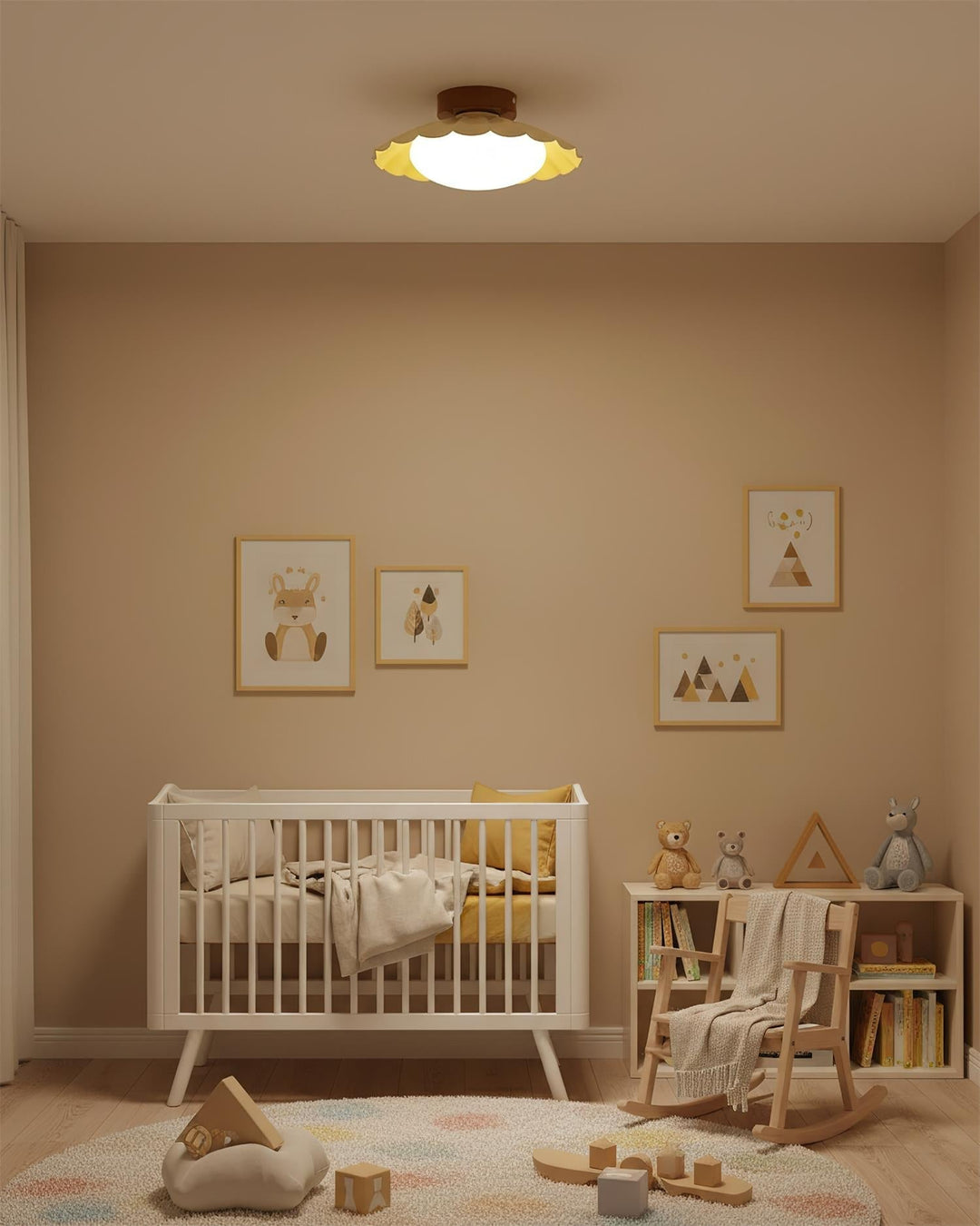 Ceiling Light Metal 9.8 in x 5.1 in Warm White LED Brown Beige White Walnut Living Room Bedroom Fixture | Kalsten
