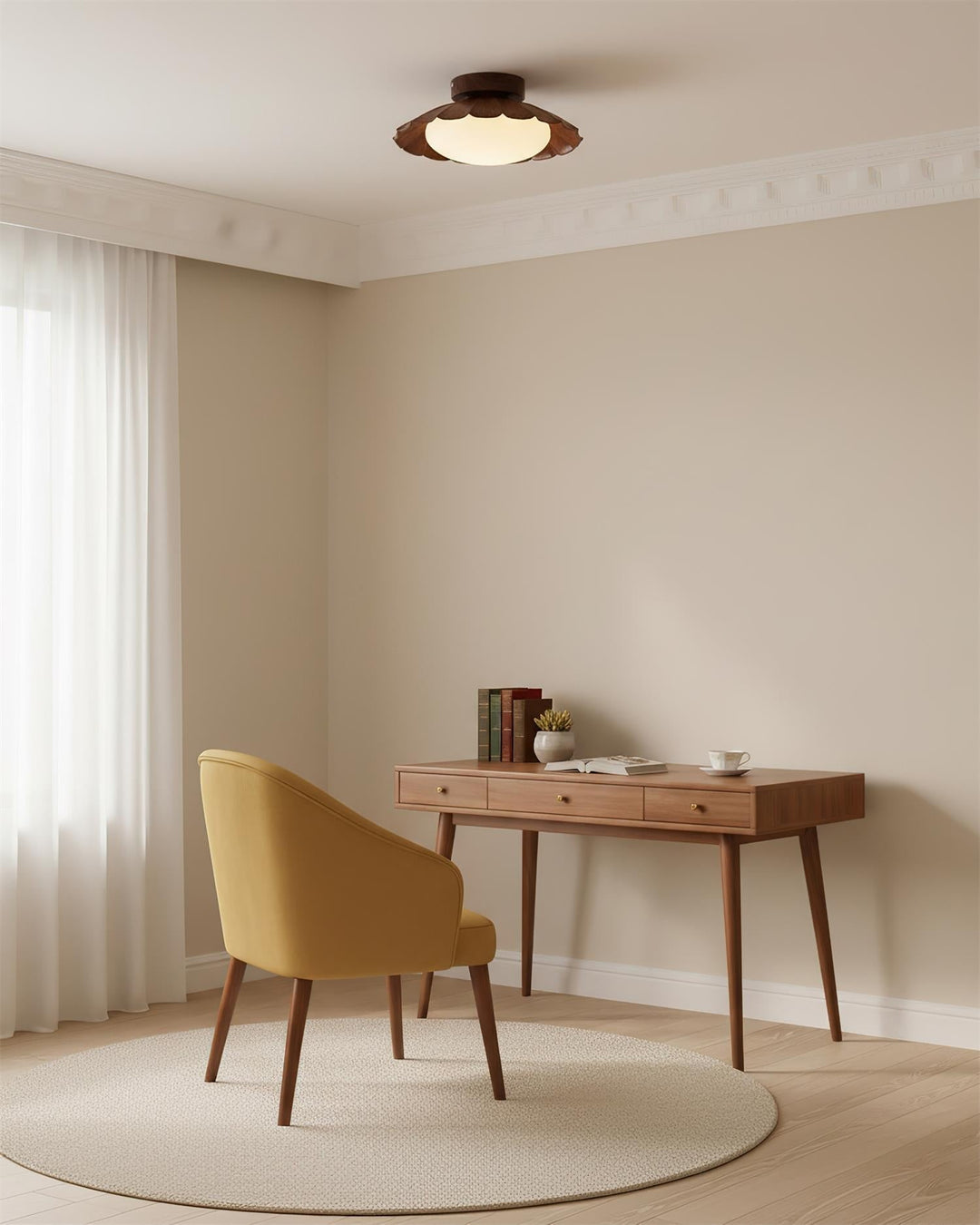 Ceiling Light Metal 9.8 in x 5.1 in Warm White LED Brown Beige White Walnut Living Room Bedroom Fixture | Kalsten