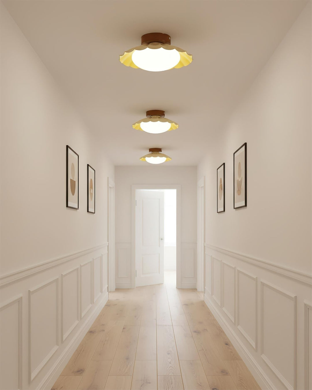 Ceiling Light Metal 9.8 in x 5.1 in Warm White LED Brown Beige White Walnut Living Room Bedroom Fixture | Kalsten