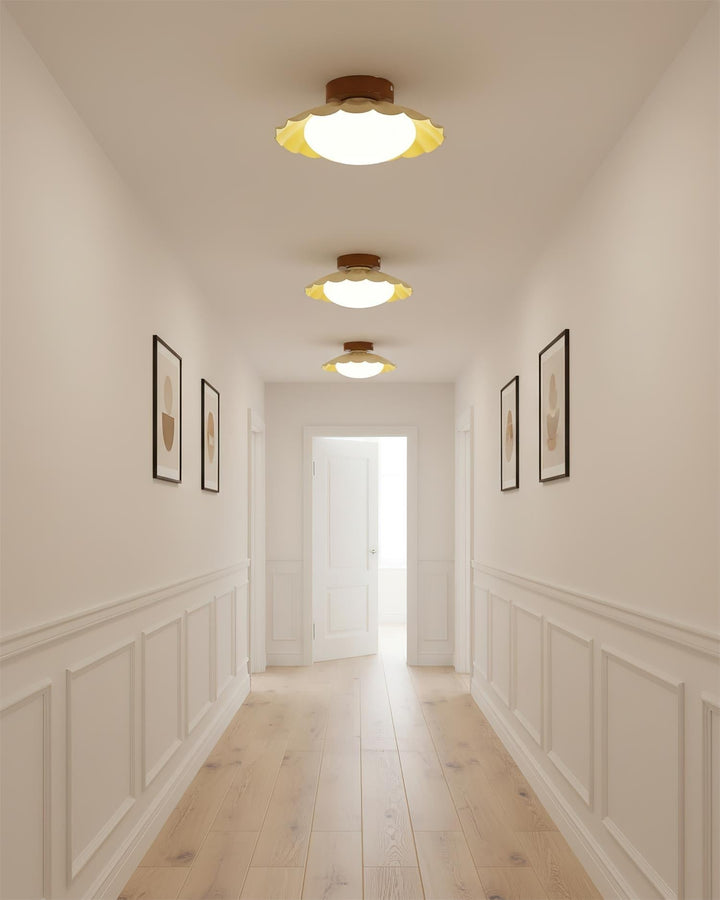 Ceiling Light Metal 9.8 in x 5.1 in Warm White LED Brown Beige White Walnut Living Room Bedroom Fixture | Kalsten