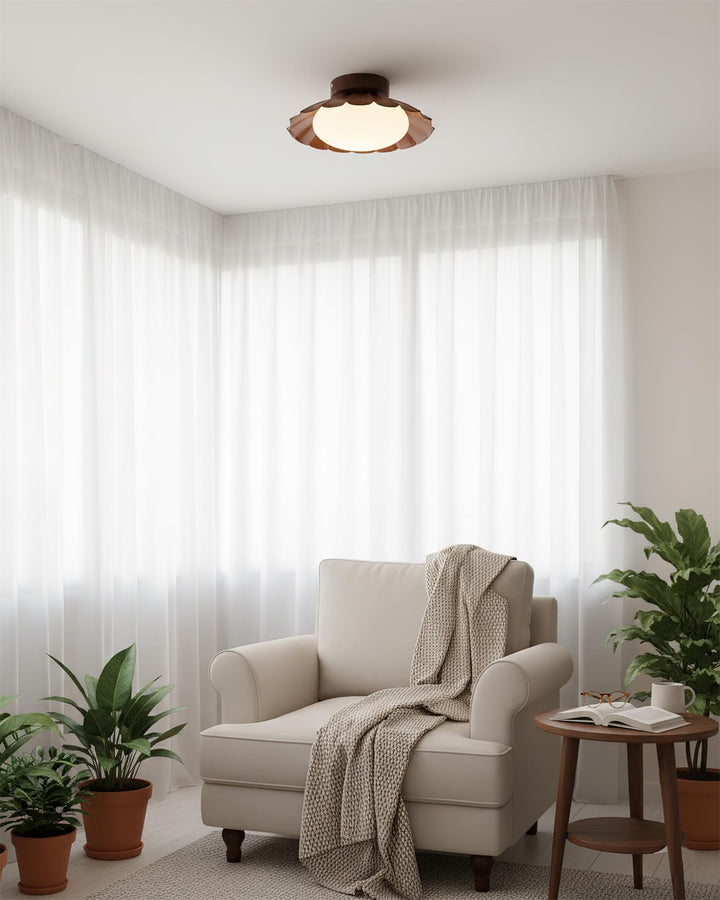 Ceiling Light Metal 9.8 in x 5.1 in Warm White LED Brown Beige White Walnut Living Room Bedroom Fixture | Kalsten