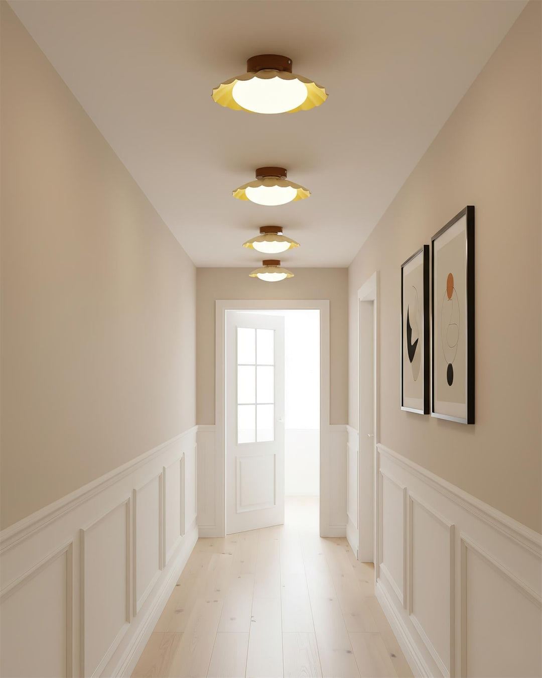 Ceiling Light Metal 9.8 in x 5.1 in Warm White LED Brown Beige White Walnut Living Room Bedroom Fixture | Kalsten