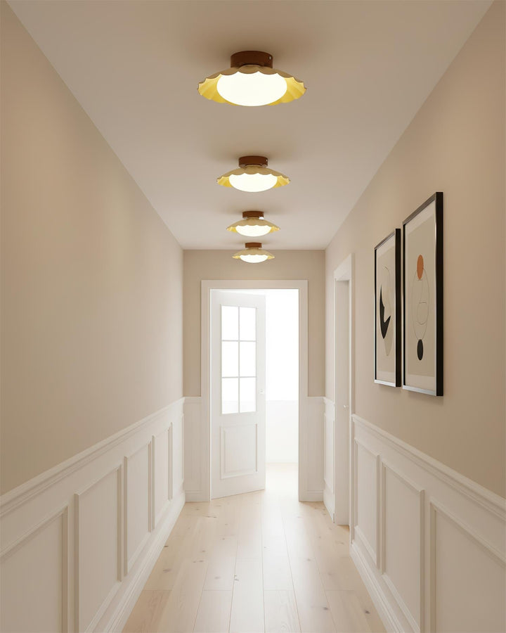 Ceiling Light Metal 9.8 in x 5.1 in Warm White LED Brown Beige White Walnut Living Room Bedroom Fixture | Kalsten
