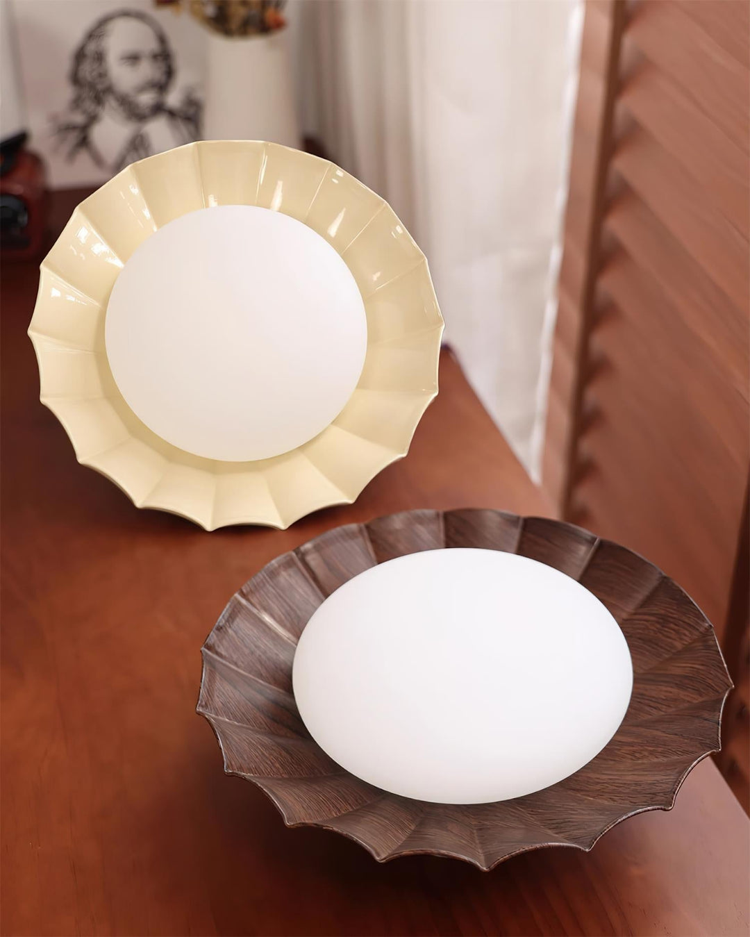 Ceiling Light Metal 9.8 in x 5.1 in Warm White LED Brown Beige White Walnut Living Room Bedroom Fixture | Kalsten