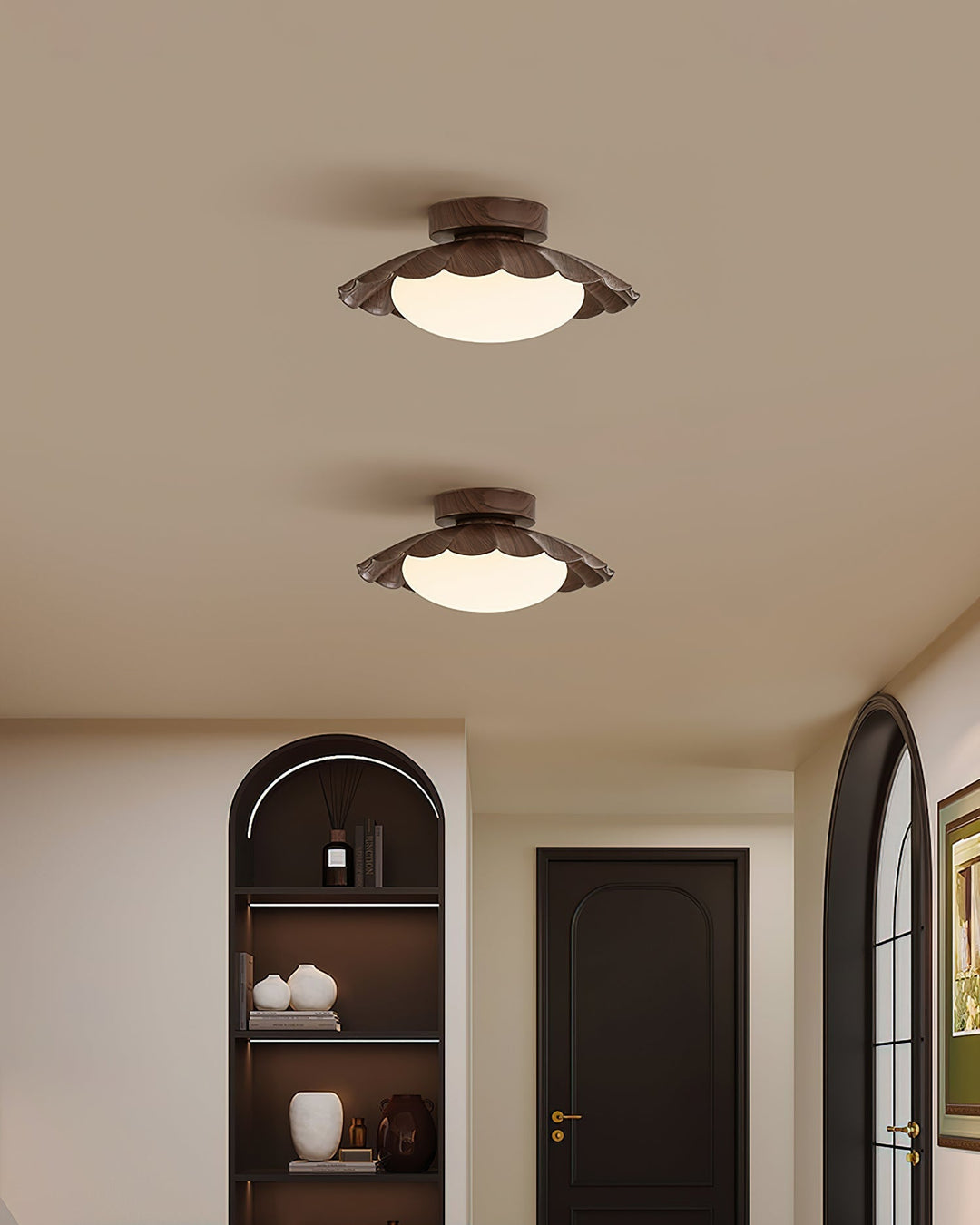Ceiling Light Metal 9.8 in x 5.1 in Warm White LED Brown Beige White Walnut Living Room Bedroom Fixture | Kalsten