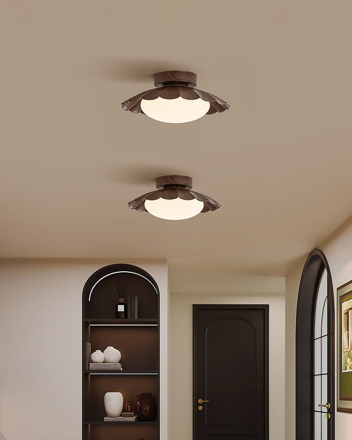 Ceiling Light Metal 9.8 in x 5.1 in Warm White LED Brown Beige White Walnut Living Room Bedroom Fixture | Kalsten