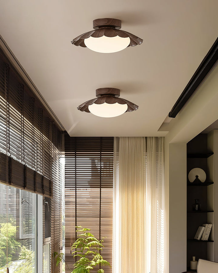 Ceiling Light Metal 9.8 in x 5.1 in Warm White LED Brown Beige White Walnut Living Room Bedroom Fixture | Kalsten