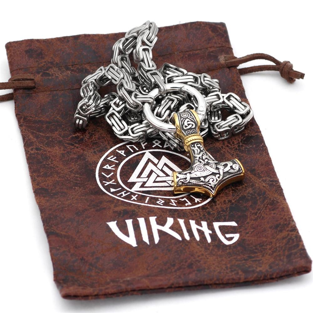 BowLift | 60–90 cm Stainless Steel Double Wolf Head & Mjolnir Survival Spirit Necklace/Bracelet
