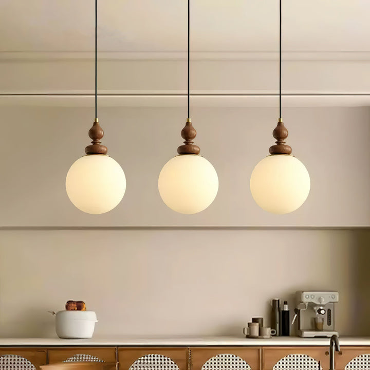 Pendant Light Wood 7.1 in Diameter Milky White Glass Adjustable Ceiling Dining Room Bedroom Lighting | Kalsten