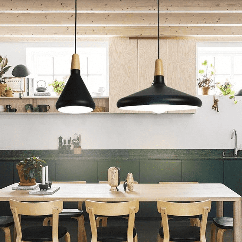 Pendant Light Iron Wood 10.6 in Adjustable Indoor Ceiling Lamp White Black Silver Rose Gold Grey Modern Dining Room Kitchen Island Lighting | Kalsten