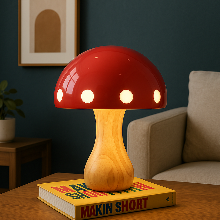 Modern LED Mushroom Table Lamp – Elegant Accent for Dining Room and Bar, Wood, Resin, Iron, 30 cm Height | Kalsten